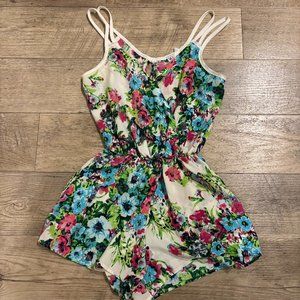 Women's Floral Romper - Size S - Floral Print - Pink/Light Blue/Green/White
